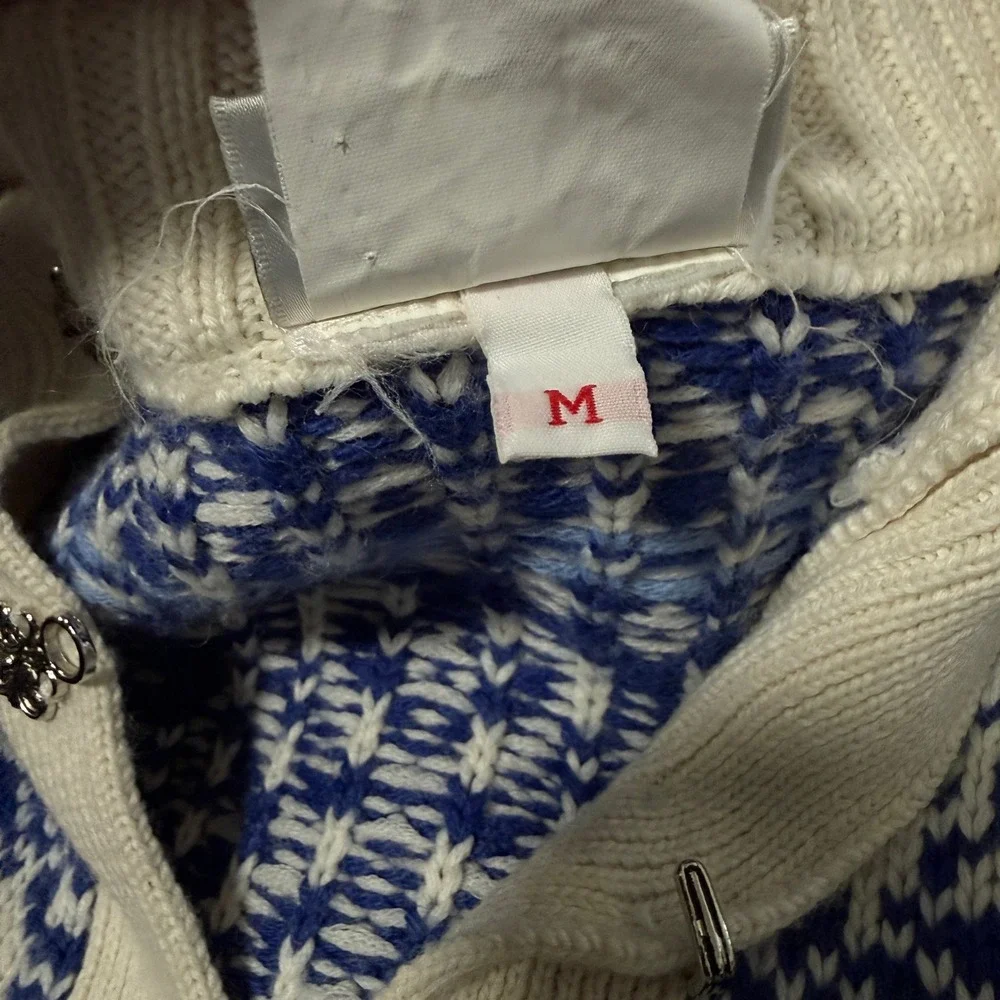 Vintage Meister Sweater M Mens Nordic Wool Blend Blue Cream Fair Isle Pewter